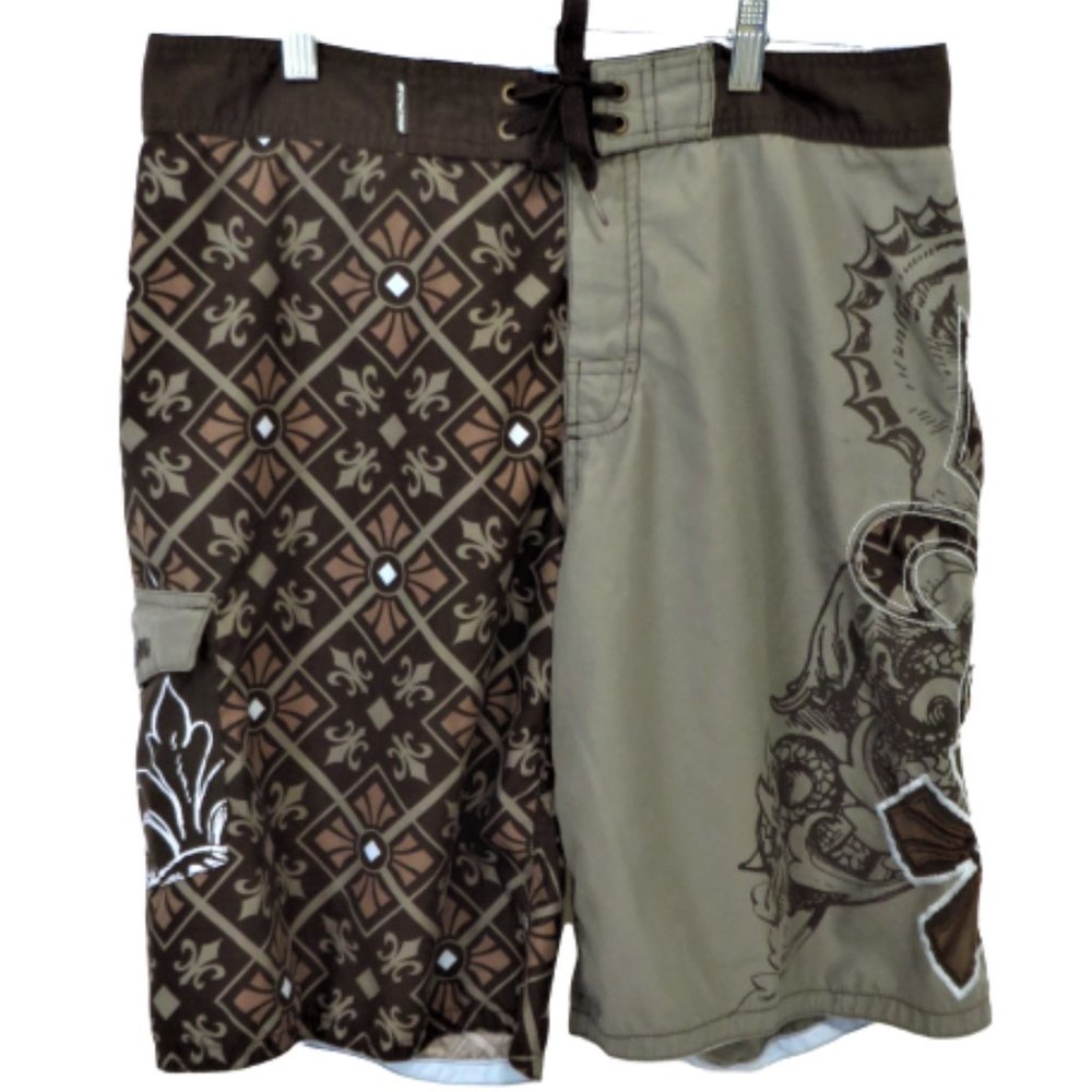 Micros Mens Embroidered Board Shorts Swim Trunks
